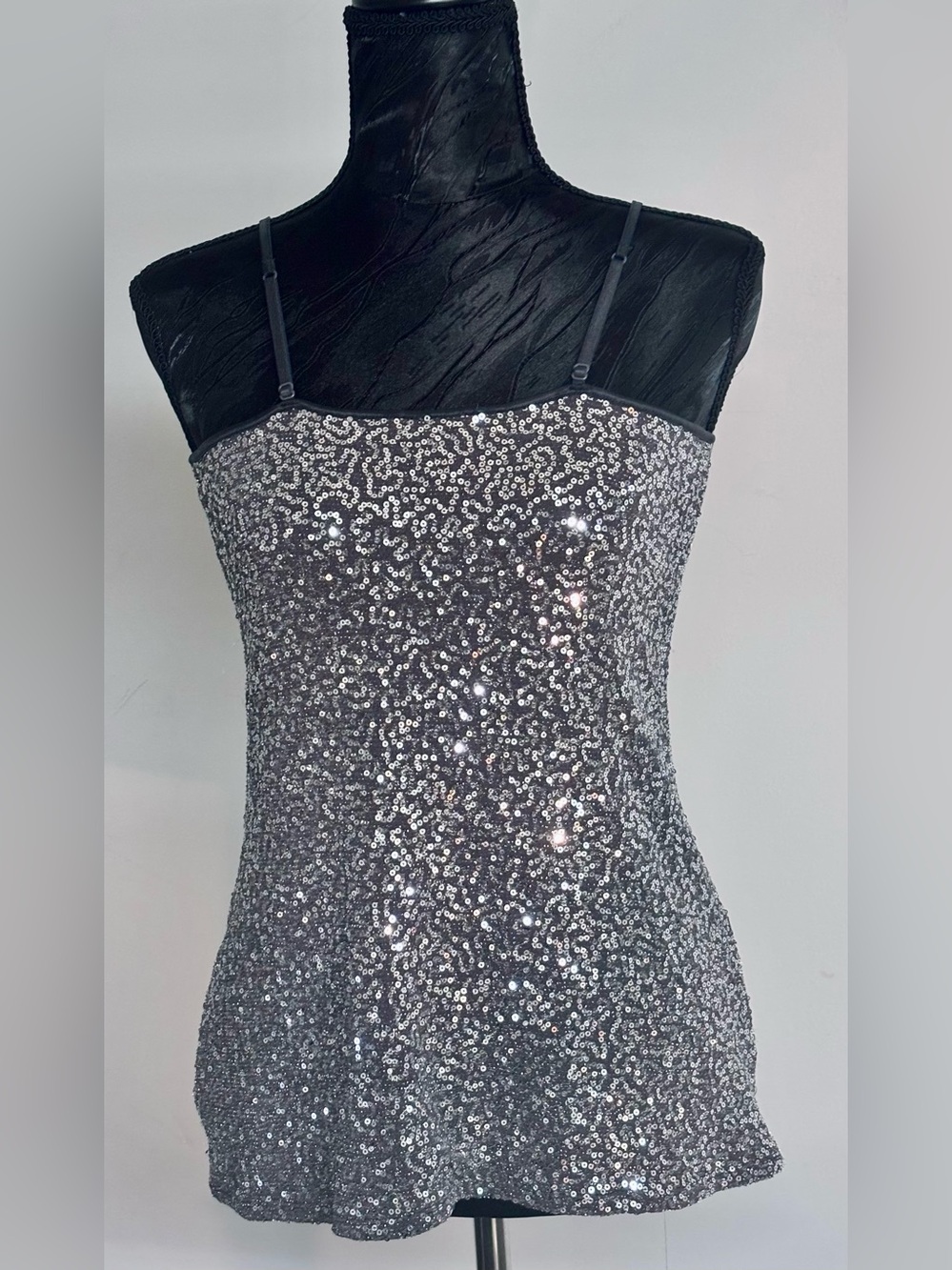 Express Vintage Silver Sequin Spaghetti Strap Tank Top - SZ MED